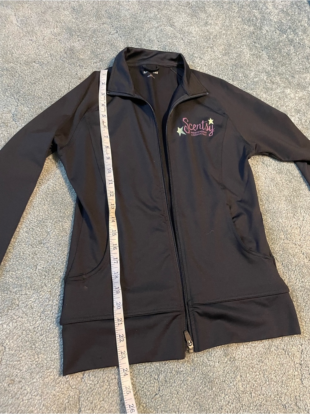 Scentsy Black Zip-Up Bomber Jacket with Logo Stars